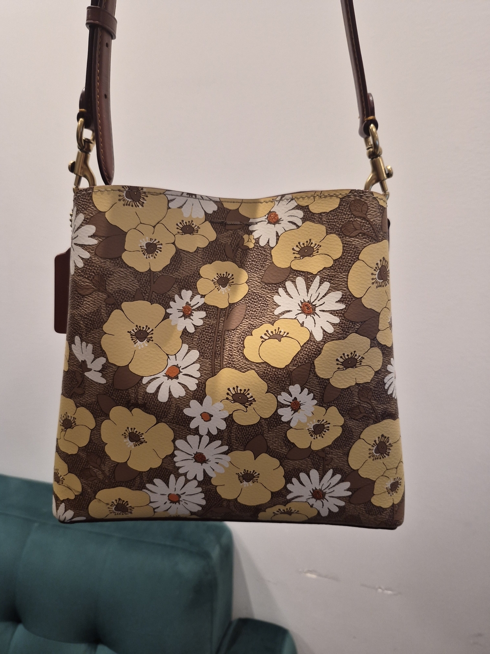 Coach Brown Floral Crossbody Bag with Yellow and White Flowers
